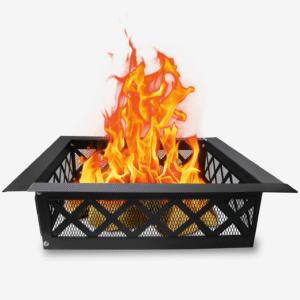 FEBTECH Smokeless Fire Pit Ring Square - 36" OD & 30" ID Powder Coated Carbon Steel Fire Ring with Crossweave Design & Protective Mesh - Square Smokeless Fire Pit Insert for Bonfire, Campfire & Patio