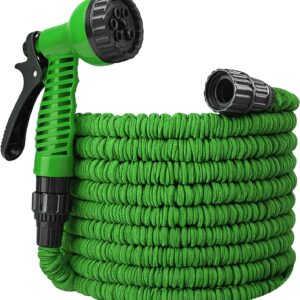 Lightweight Garden Hose 50 FT – Expandable Hose, Collapsible & Retractable Short Garden Hose – Flexible Water Hoses w/ 7 Function Spray Nozzles for Lawn, Yard, Car Wash & Outdoor Use - Green