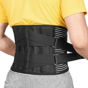 Lower Back Brace – Black Adjustable Back Brace For Men & Women Lower Back - Lumbar Support Belt With 6 Metal Stays - Orthopedic Back Support Brace For Pain Relief & Posture Correction - L size